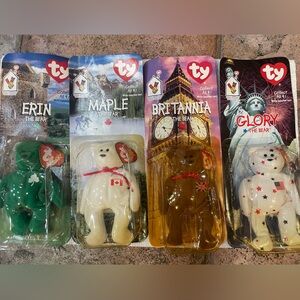 Complete set of Beanie Babies! Erin, Britannia, Maple, & Glory